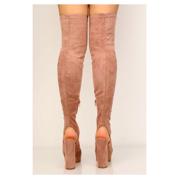 1 LEFT! Faux Suede Peep Toe Thigh High Boots - Picture 3 of 3